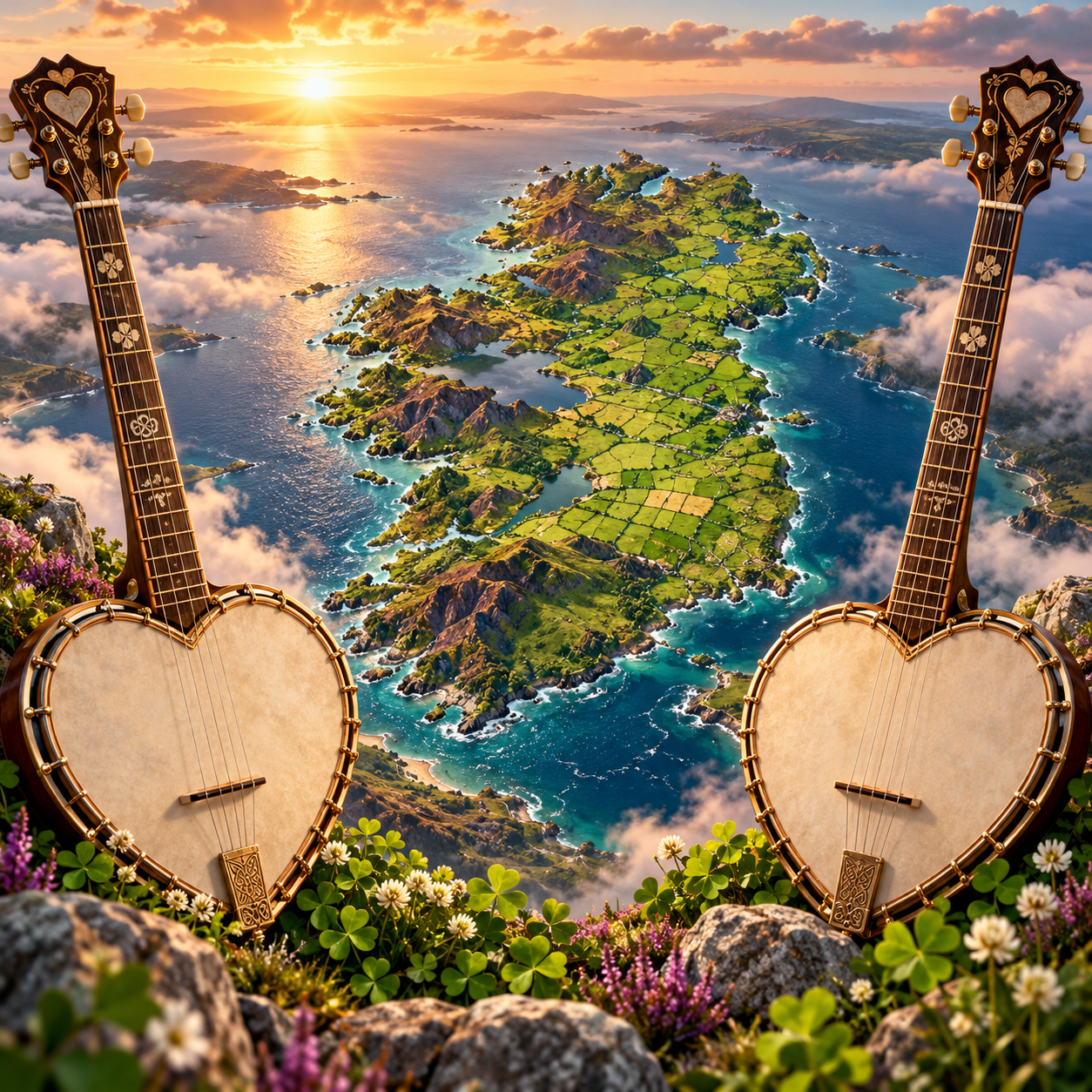 Ireland Between Heart-Shaped Banjos