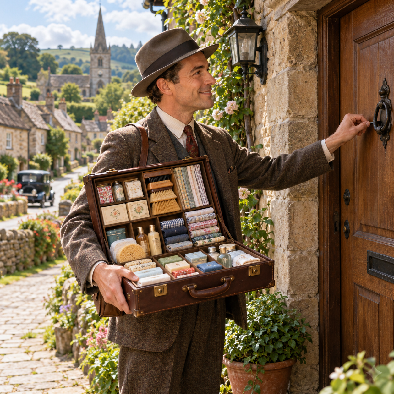 Friendly salesman at the doorstep